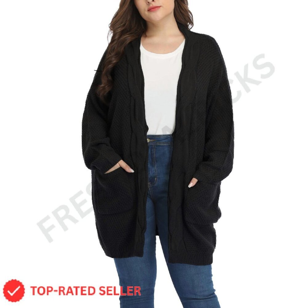 Oversized Long Cable Knit Cardigan Classic Chic Plus Size Sweater